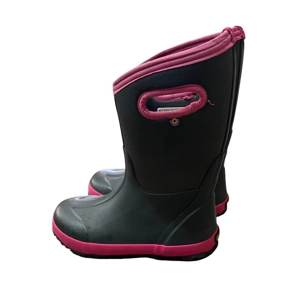 Bogs Kids Classic Matte Waterproof Insulated Rain Snow Boots Black Pink Size 4